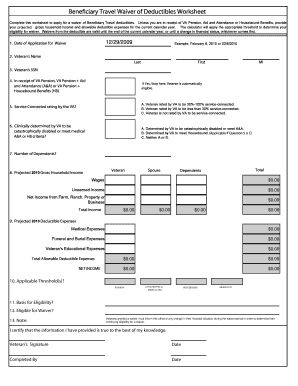 Beneficiary Travel Waiver of Deductibles Worksheet VA Health Care Eligibility & Enrollment Beneficiary Travel Waiver of Dedu  Form