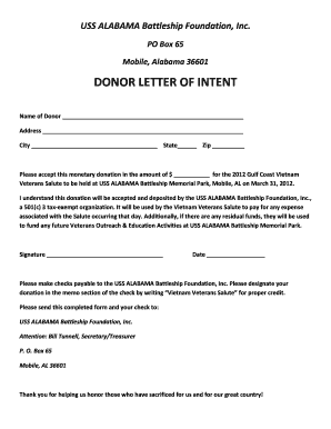 Letter of Intent to Give Donation Sample  Form