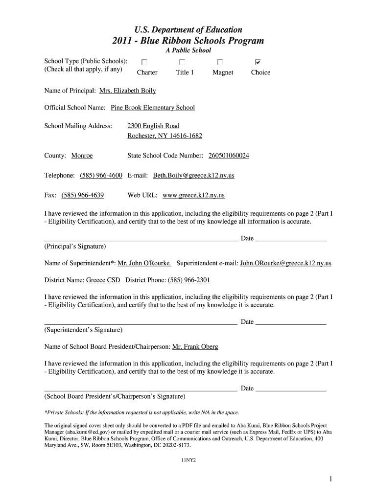 Ny2 Pine Brook Elementary School DOC Www2 Ed  Form