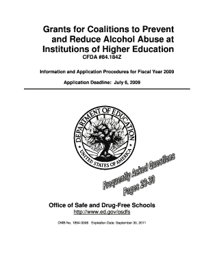 Grants for Coalitions to Prevent and Reduce Alcohol Abuse at Www2 Ed  Form