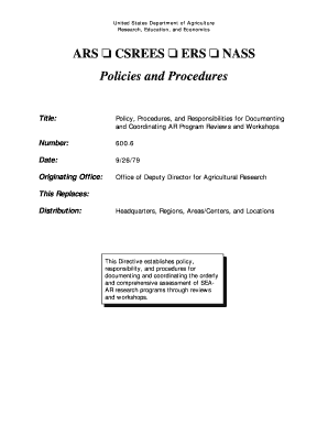 Policy, Procedures, and Responsibilities for Documenting and Coordinating AR Program Reviews and Workshops  Form