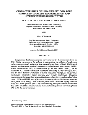 CHARACTERISTICS of USDA UTILITY COW BEEF Ars Usda  Form