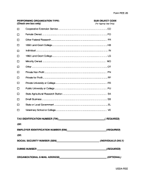 Form REE 26 for Performing Organizations PDF Only Agricultural Ars Usda