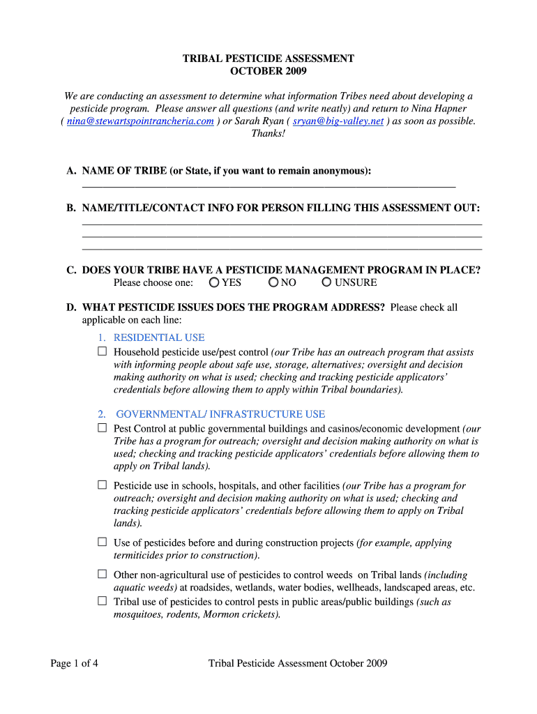 Tribal Pesticide Assessment Form PDF Epa