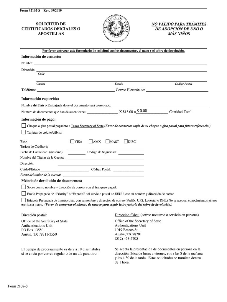  Texas 2102 Apostillas Form 2019-2023