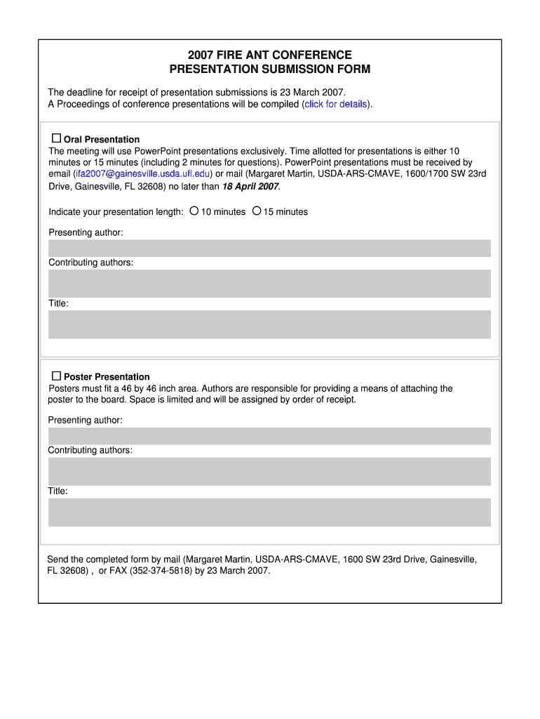 Fire Ant Conference Presentation Submission Form