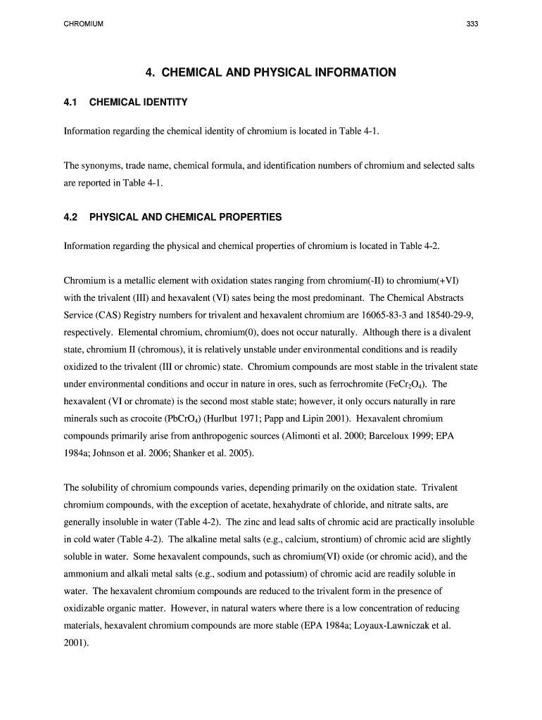 Information Regarding the Chemical Identity of Chromium is Located in Table 4 1