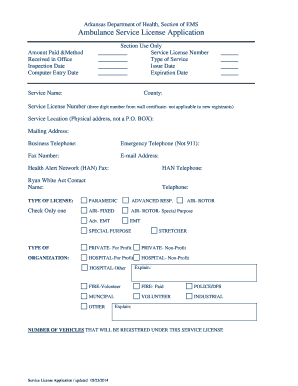 AmbulanceServiceapplicationApril01, DOC Healthy Arkansas  Form