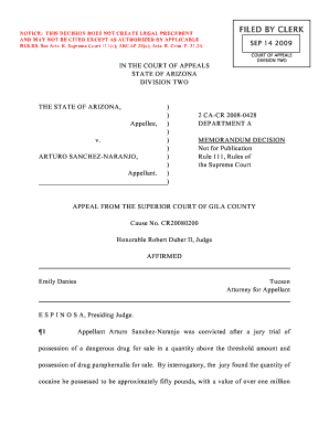 NOTICE THIS DECISION DOES NOT CREATE LEGAL PRECEDENT and M AY NOT BE CITED EXCEPT as AUTHORIZED by APPLICABLE RULES Appeals2 Az  Form