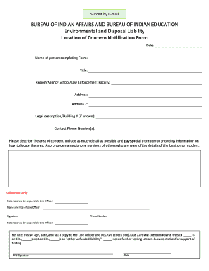 Location of Concern Notification Form Bureau of Indian Affairs