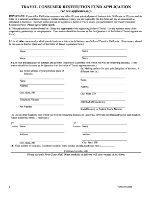 TRAVEL CONSUMER RESTITUTION FUND APPLICATION Ag Ca  Form