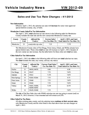 VIN 09 Sales and Use Tax Rate Changes 41 Apps Dmv Ca  Form