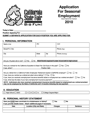 Application for Seasonal Employment  Form