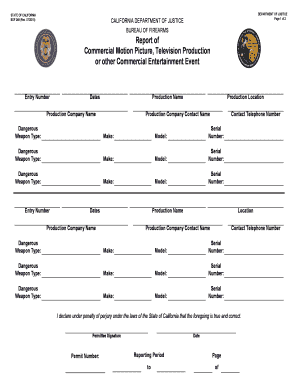 REPORT of COMMERCIAL MOTION PICTURE, TELEVISION PRODUTION or OTHER COMMERCIAL ENTERTAINMENT EVENT REPORT of COMMERCIAL MOTION PI  Form