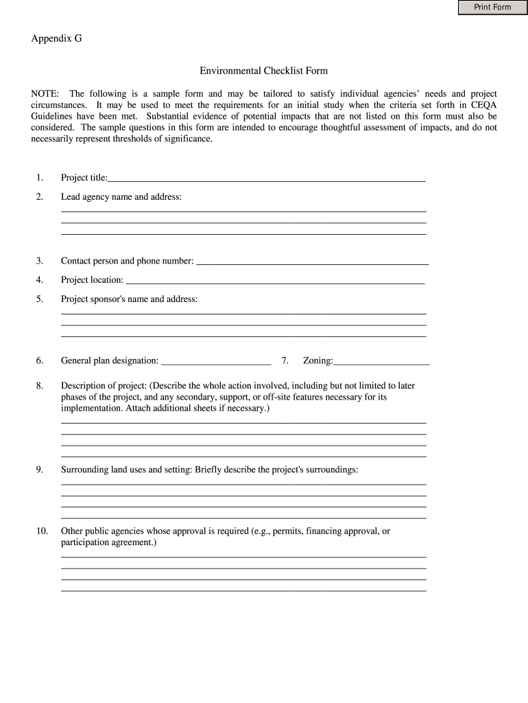 Get and Sign Ceqa Appendix G Environmental Checklist Form 2009-2022