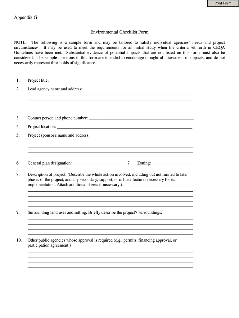  Ceqa Appendix G Environmental Checklist Form 2009