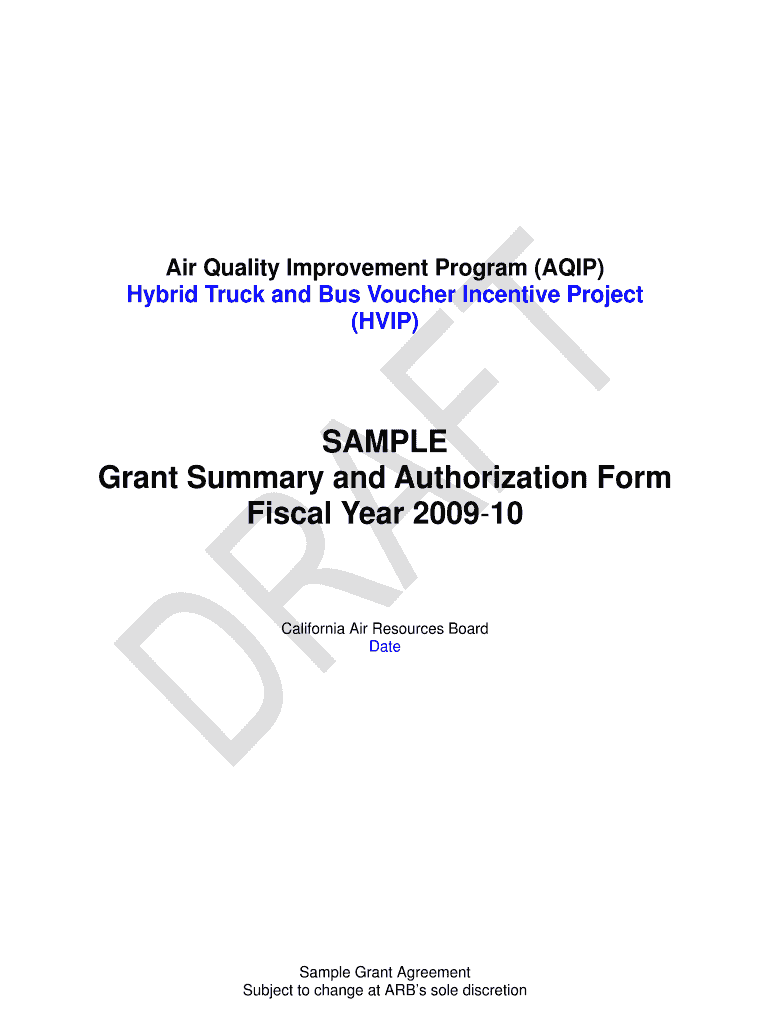 SAMPLE Grant Summary and Authorization Form Fiscal Year 10 Arb Ca