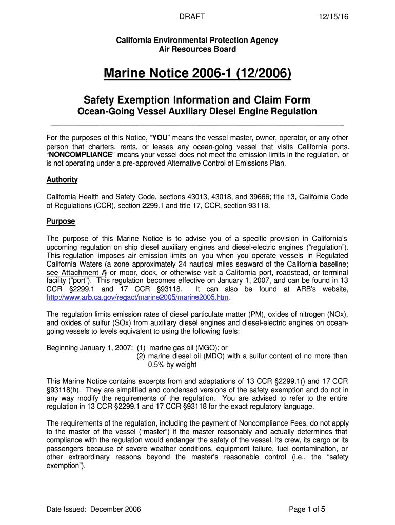 Form 12 15 Draft Marine Notice 1 Safety Exemption Arb Ca