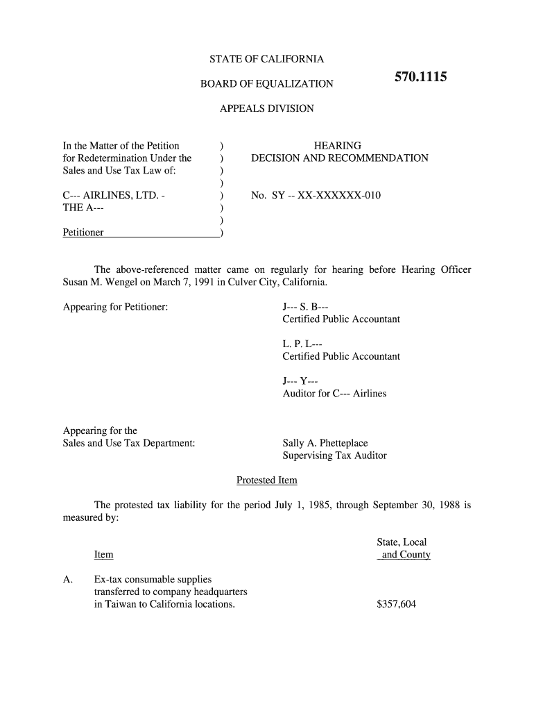 570 1115 California State Board of Equalization State of California Boe Ca  Form