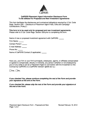 Calpers Placement Agent Disclosure Form