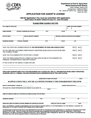 Cdfa Agents License Application Form