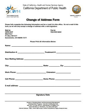 California Department Public Health Address Change Form