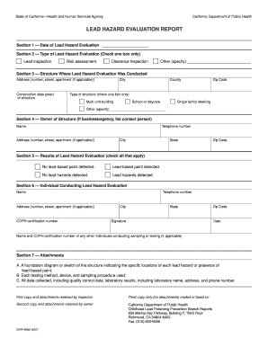 LEAD HAZARD EVALUATION REPORT Cdph Ca  Form