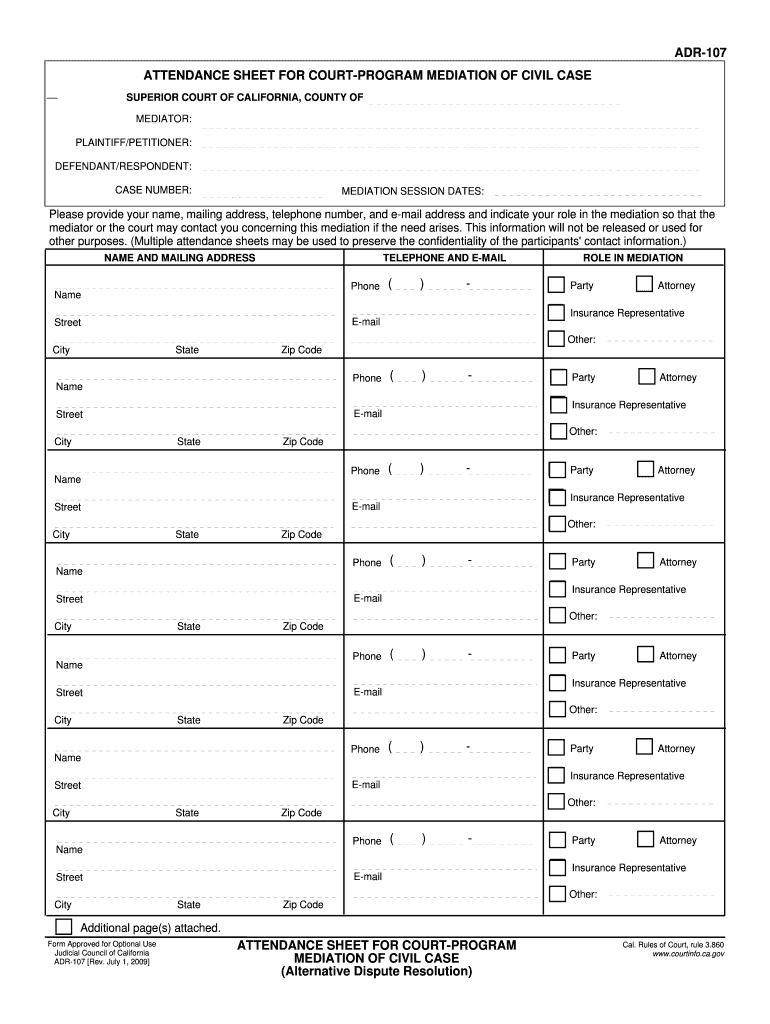 Attendance Sheet Court Printable  Form