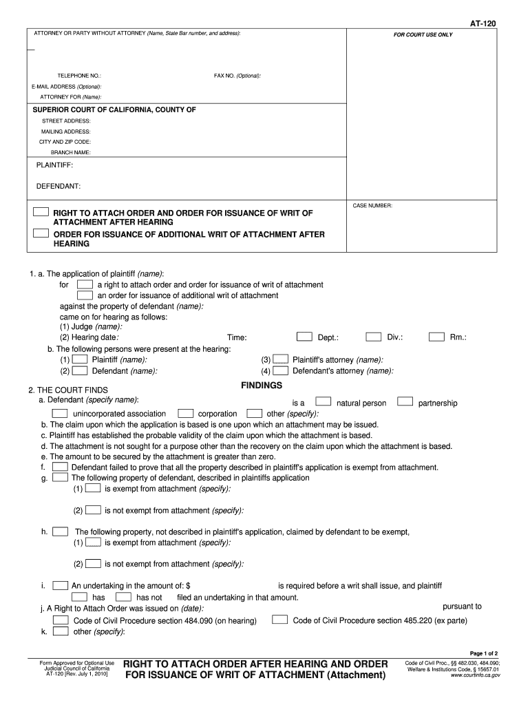  Right to Attach Fillable Form 2010
