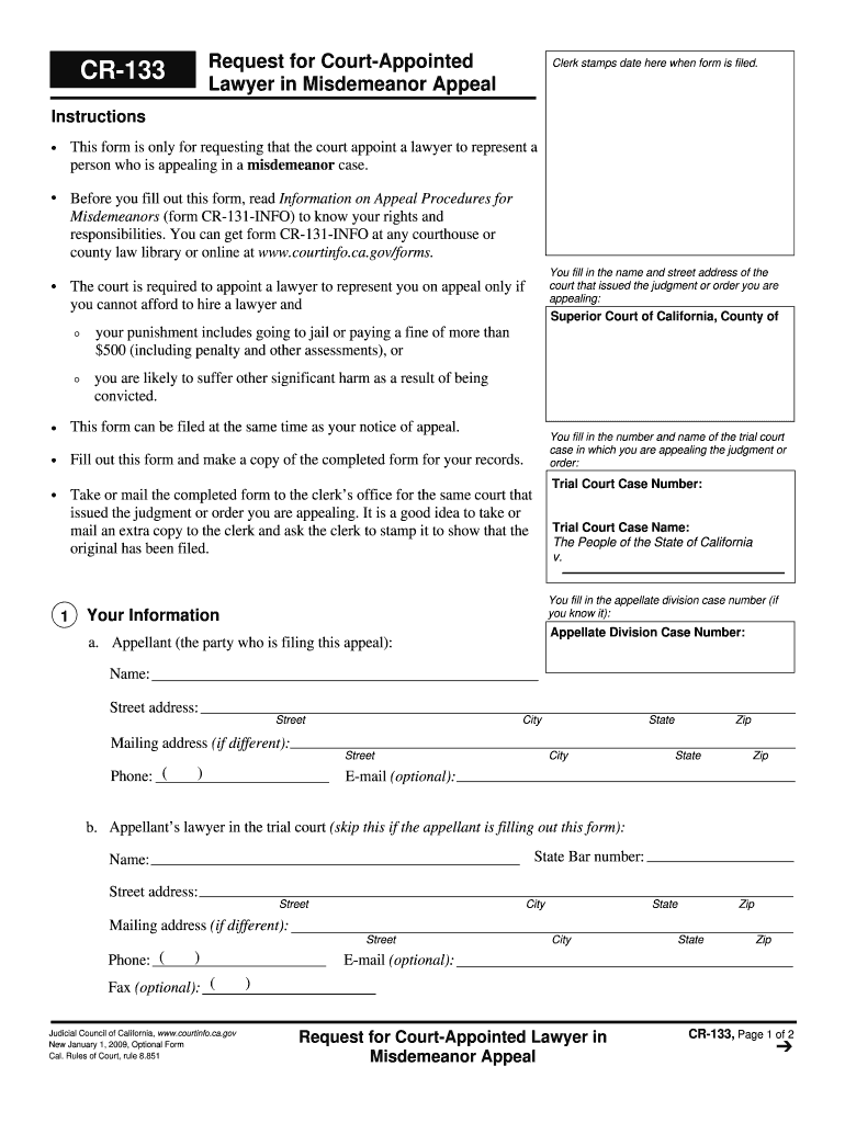  133 Misdemeanor Appeal Form 2020
