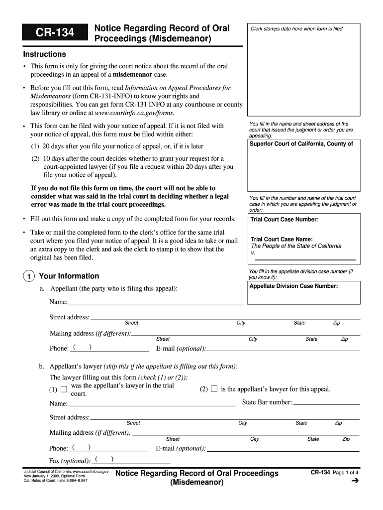  Cr 134 Fillable Form 2020