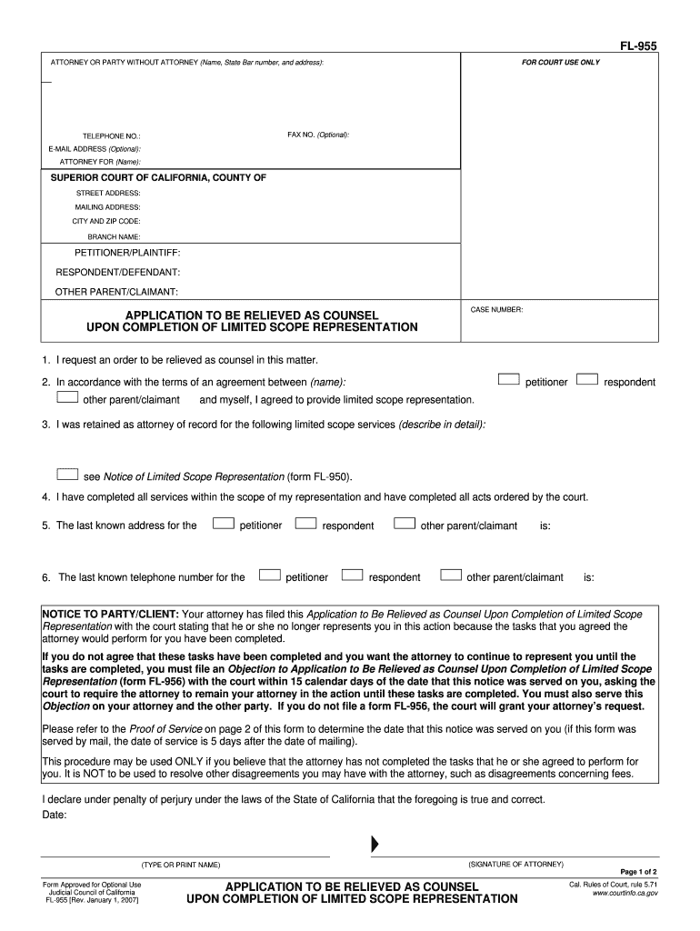  How to Be Relieved as Attorney in Ca 955  Form 2007
