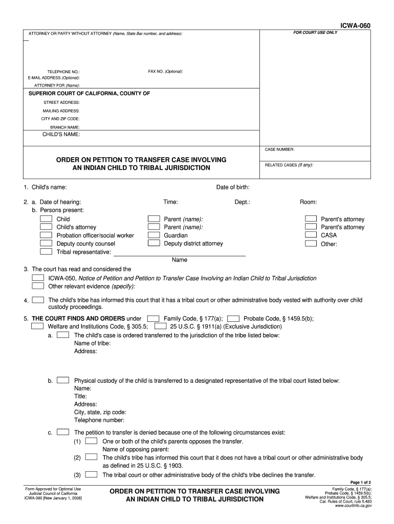  Petition Transfer Case Involving an Indian Child Form 2008