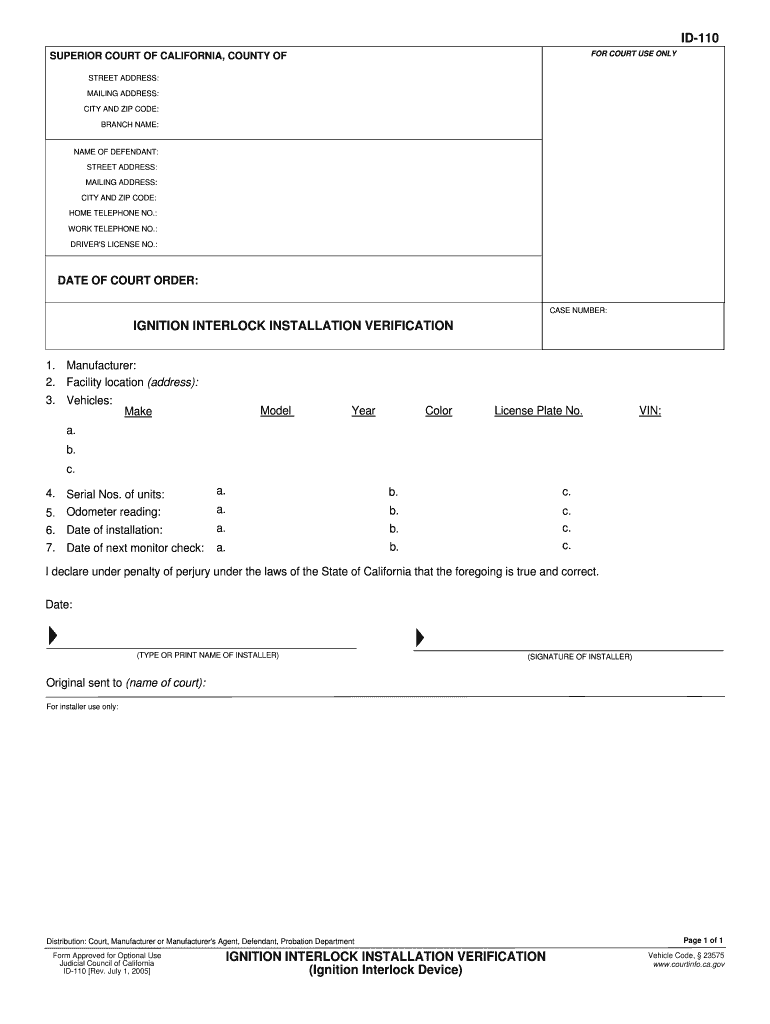 Ca Ignition Interlock Verification  Form