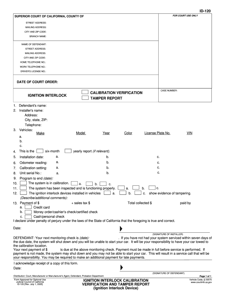 California Interlock Calibration  Form