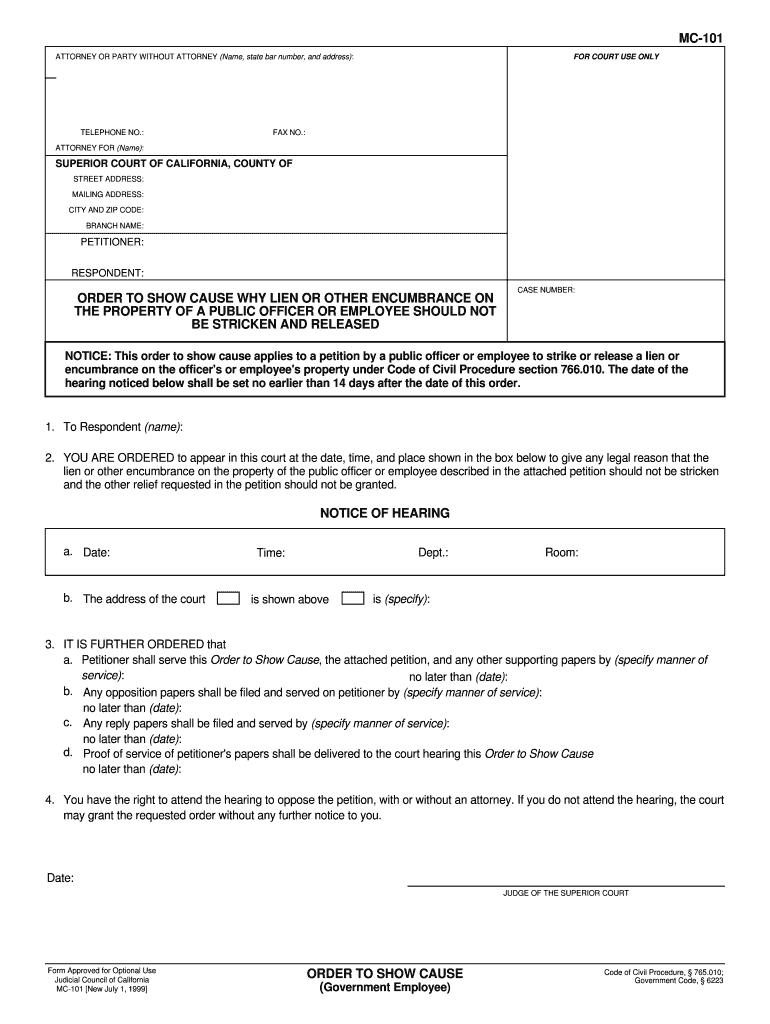  Ca Judicial Council Forms Mc 101 1999