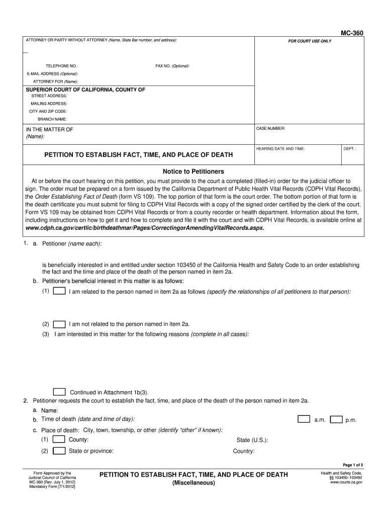  Petitioning with a Mc360 and Mc 360a Form 2012