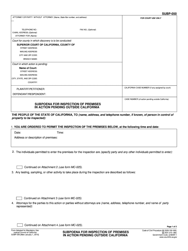 California Inspection Premises  Form