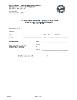 GRANT APPLICATION and QUESTIONNAIRE California Dbw Ca  Form