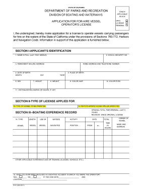 DEPARTMENT of BOATING and WATERWAYS APPLICATION  Form