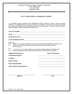 QME Form 119 Faculty Disclosure of Commercial Interest Dir Ca