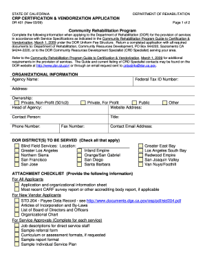 CRP Certification &amp; Vendorization Application Rehab Cahwnet  Form