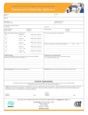 Transportation Scholarship Application  Form