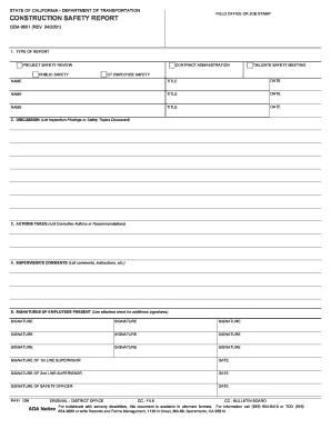 Form CEM 0601, Construction Safety Report State of California Dot Ca