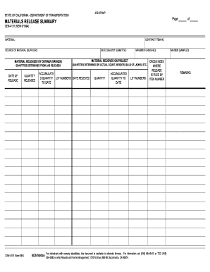 Form CEM 4101, Materials Release Summary State of California Dot Ca