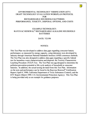Draft Technology Evaluation Workplan Protocol, 798 Rechargeable Household Batteries Technology Evaluation Workplan Dtsc Ca  Form