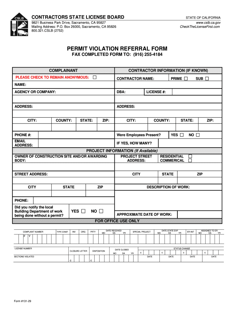 CSLB Permit Violation Referral Form Energy Ca