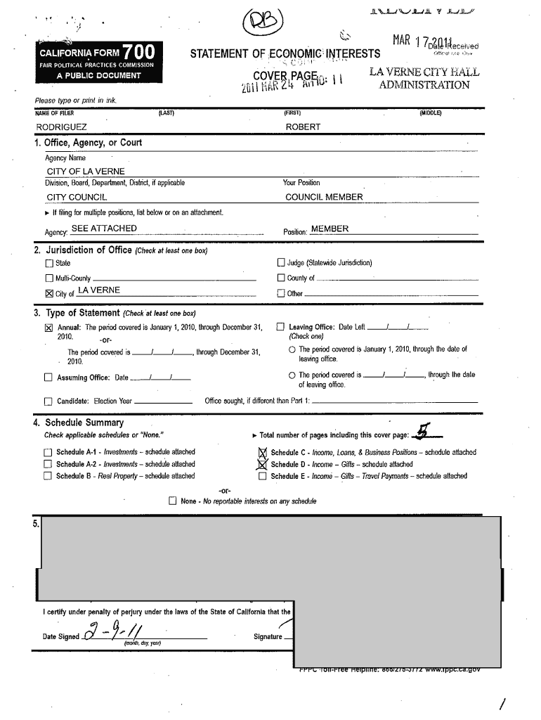 Rodriguez, Robert Fair Political Practices Commission State of Fppc Ca  Form