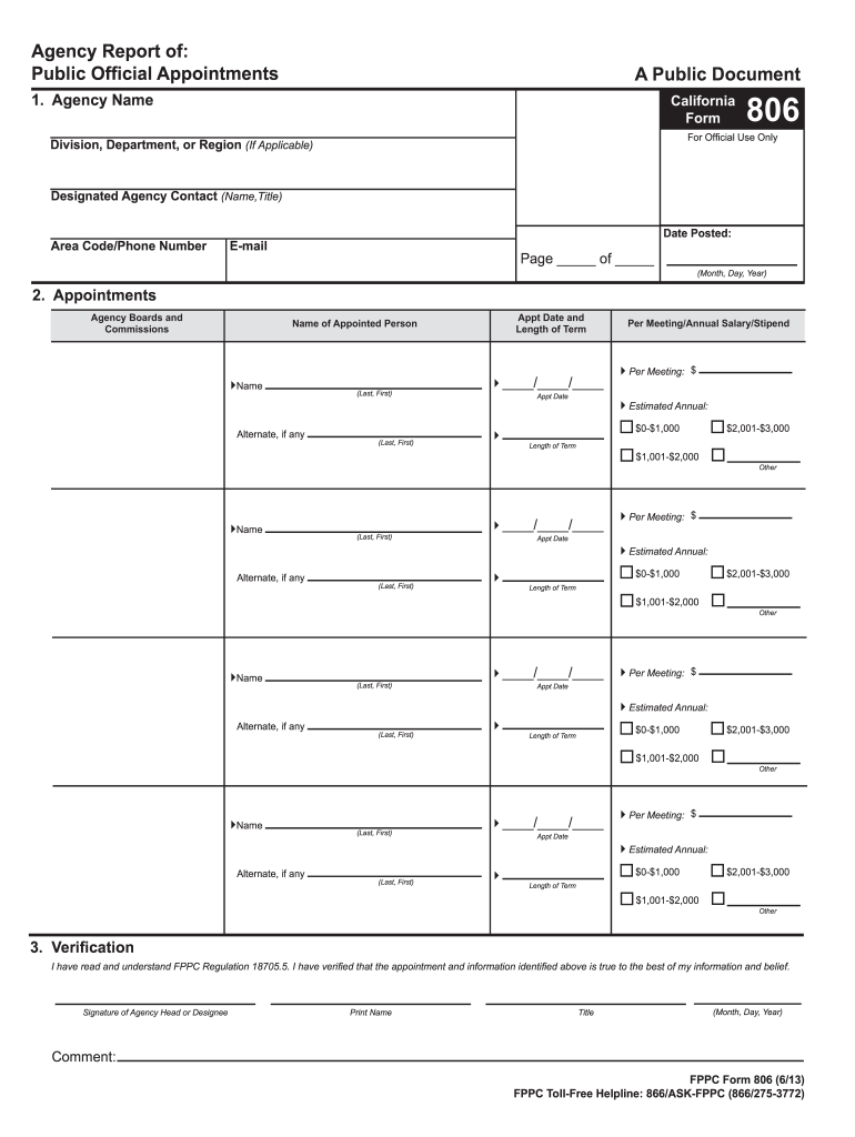  Form 806  Fppc Ca 2013