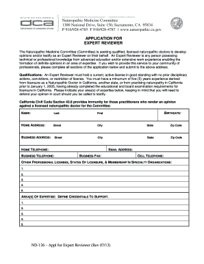 Naturopathic Medicine Committee Application for Expert Reviewer  Form